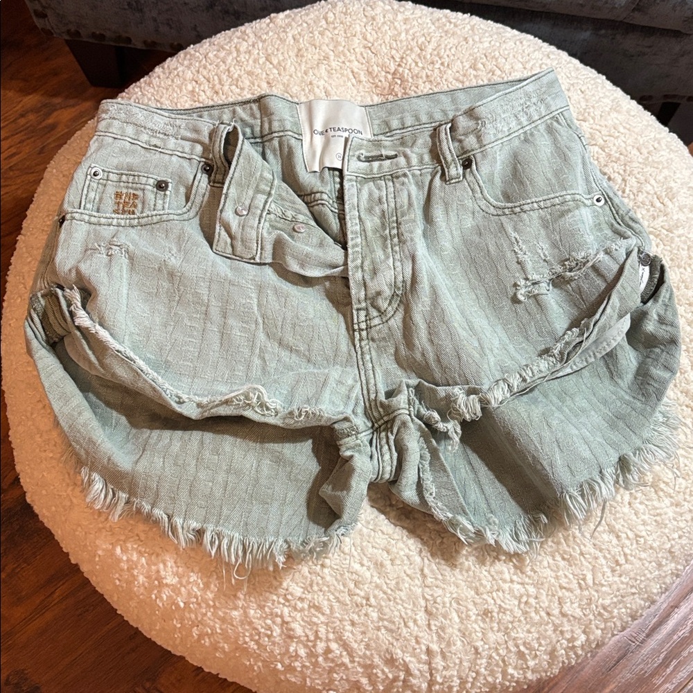One Teaspoon Mint Green Distressed Jean Shorts